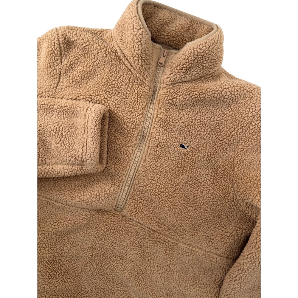 Vineyard Vines Womens Tan Sherpa Fleece Quarter Zip Pullover Sweater Size M